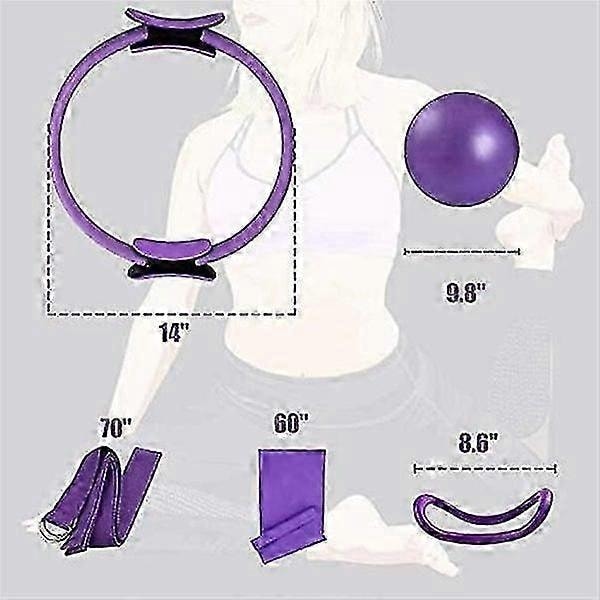 5 kpl Pilatesrengassarja 14 Jooga Fitness Magic Circle Pilates-varusteet Kaksoiskahva Harjoitusympyrä Kotikäyttöön - Täydellinen Purple