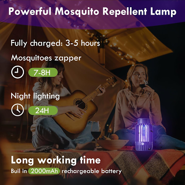 Myggdödande lampa, 2 i 1-dödare med ultraviolett lampa och belysningslampa, USB-uppladdningsbar insektsdödare 360° Attrahera och döda flygande insekter greener