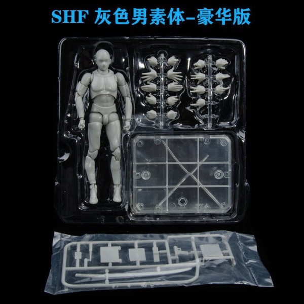 Inhemsk SHF-figur Människokropp för män och kvinnor Handgjorda modellkonst Tecknad målning Skissreferens Led rörlig docka Shf Deluxe Gray Male