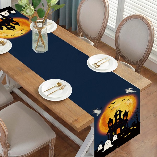 CDQ Happy Halloween bordslöpare 72 tum, Spooky Pumpkin Table