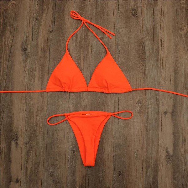 Baddräkt Fylld String Baddräkt Bikini Sæt Bandage Solid brasiliansk baddräkt orange L