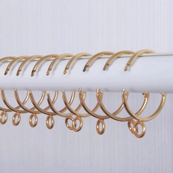 Guld Gardinringar Set om 20 - Rostfria Metallgardinringar med Öppningsbar Design (1,5 tum)