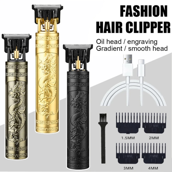Elektrisk hårtrimmer för män, trådlös hårklippningsmaskin, rakapparat, frisör, hårklippning, uppladdningsbar, vintage T9 skäggtrimmer 061-GoldMesh