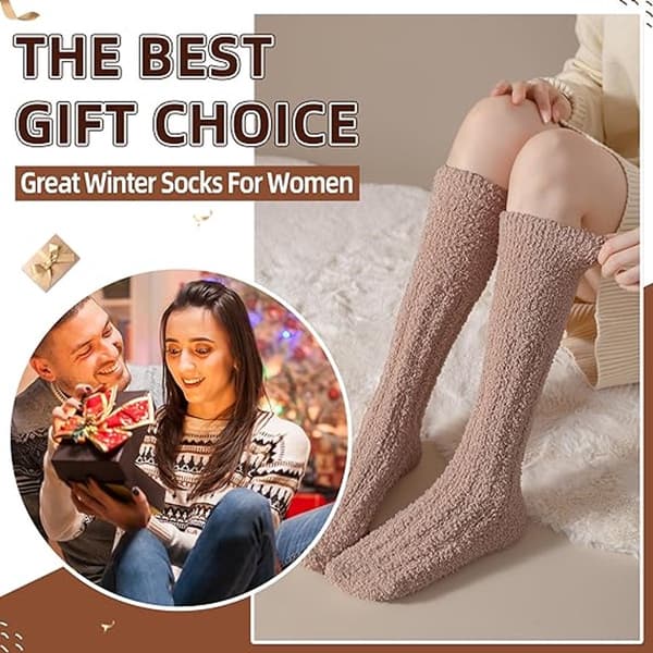Pair, Socks, Knee-highs, Warm, Fluffy Fleece Socks, Women's Socks - Warm Winter Socks