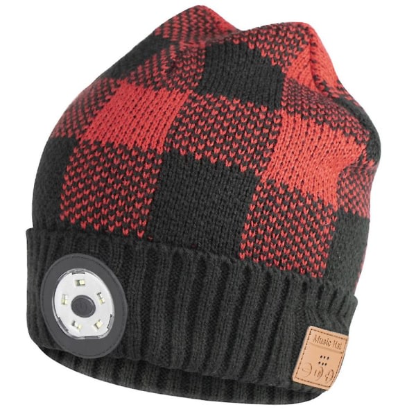 Bluetooth-kompatibel trådløsa hörlurar Hatt Modemössa med indbygget LED-lys Opladningsbar Vinter Pannlampa Hatt Black Red