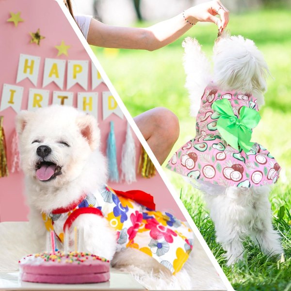 2-pack liten hundklänning Mjuk bomull sommarhundkläder flicka Rolig blommig avokadovalp prinsessklänning Söta pilbåge hundklänningar (röd/rosa, XS)