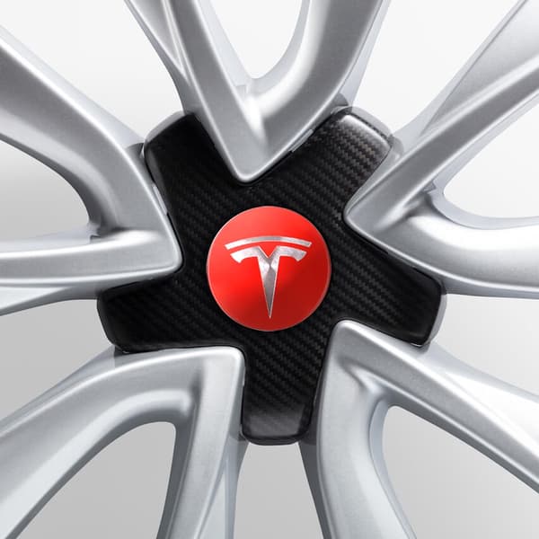 4-pakning - Kompatibel med Tesla senterkopper / Hjulkapsel Emblem - Bil 77 Röd/silver