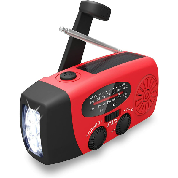 Vevradio med solceller, ficklampa och 2000mAh powerbank red