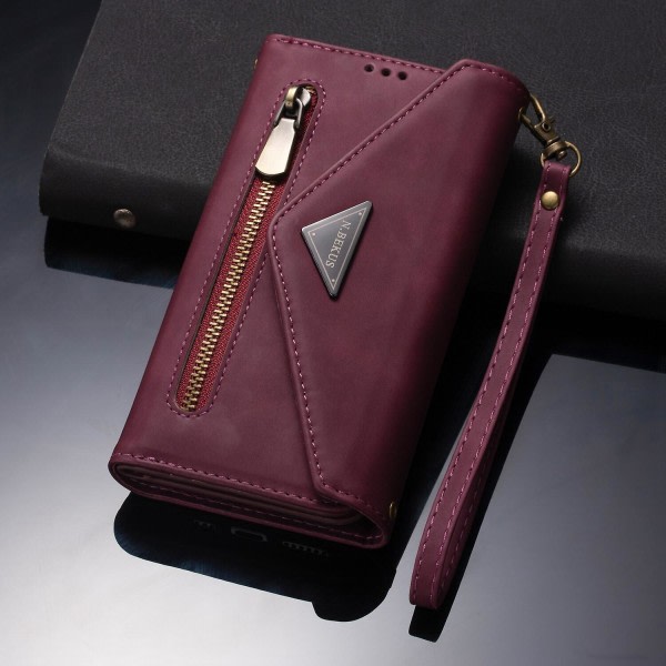 Deksel For Iphone 12 Avtagbart Crossbody Dragkedja Plånbok Handväska Deksel med 6 kortholdere, premium Pu-läder beskyttelsesfolie F null ingen
