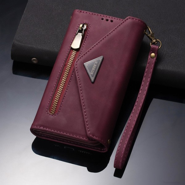 Etui til Iphone 12 Avtagbart Crossbody Dragkedja Plånbok Handväska etui med 6 kortholdere, premium Pu-læder beskyttelsesfolie F null ingen