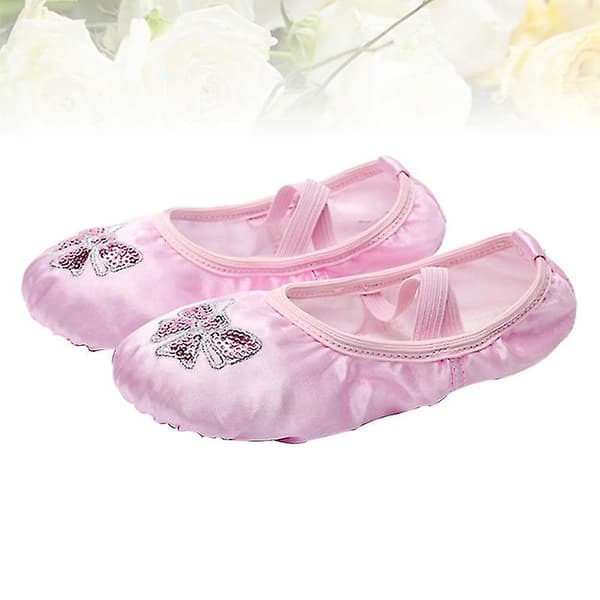 Broderede balletsko i satin til piger - Pink, størrelse 33