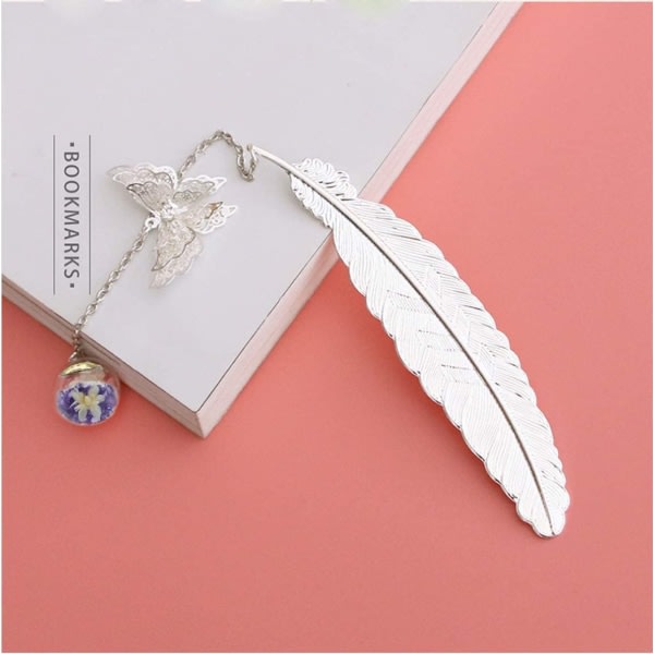 CDQ Metal Butterfly Feather Bokmerke Present-Silver.lila Vit Blomma