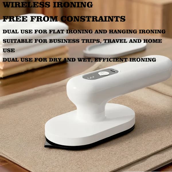 Cordless Handheld Mini Iron - Portable and Foldable Ironing System with 90° Rotating Soleplate and Lithium Battery (No Plug Required) White White