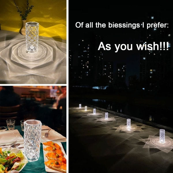 Kristalllampa 16 färger Touch Control Sparkle Rose Fjärrkontroll Bordslampa Romantisk atmosfär Prisma Diamant Uppladdningsbar LED