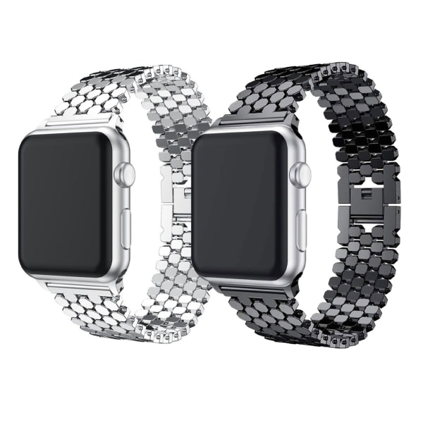 Svart kompatibel med Apple Watch -rem 45 mm 44 mm 42 mm til kvinder, justerbart ur og stålur til Apple Watch SE/iWatch Ser CDQ