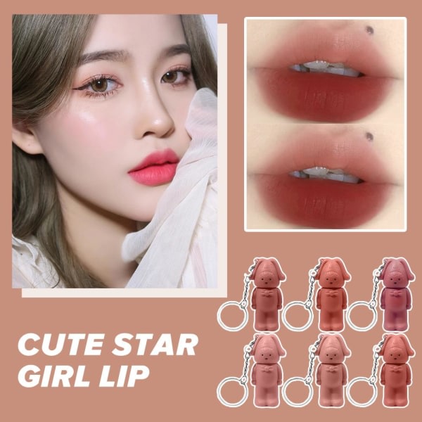 Cute Star Girl læbefarvet Nyckelring Lip Glaze Velvet Matte Velvet L 02 # Milk Coffee Cinnamon 3g