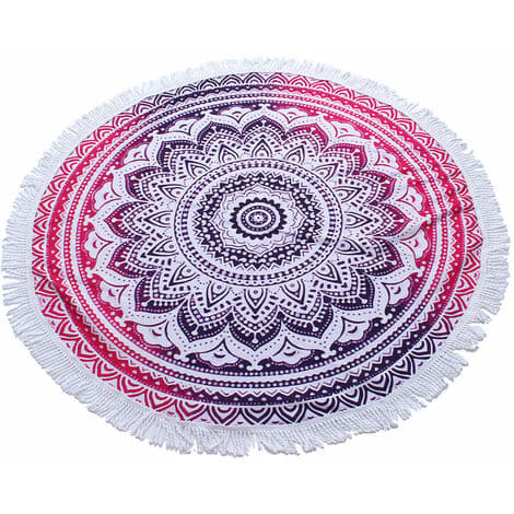 Pyöreä rantapyyhe Gobeliini Joogamatto Mandala-kuvioiset peitot (punainen, 1,5x1,5M-Mandala)