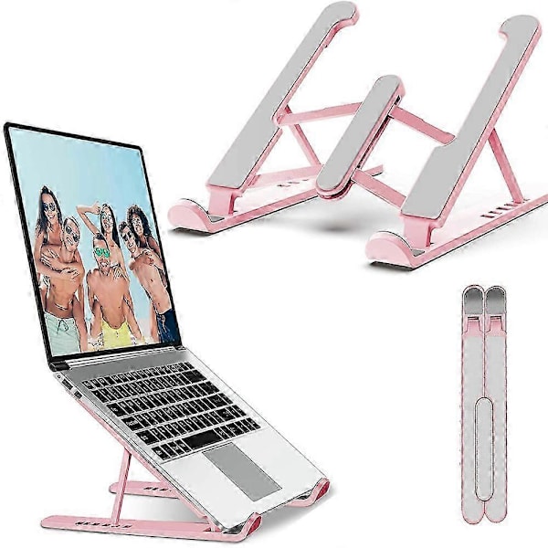 Laptopstativ, Bærbart Laptopstativ til Skrivebord, Justerbart Ventileret Kølende Computer Notebook Stativ Riser Kompatibelt, Rosa_tfrf