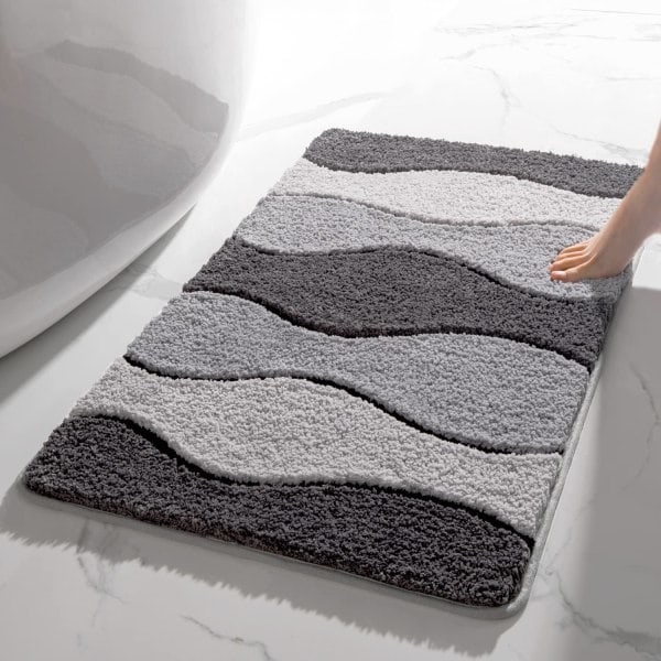 Grå badeværelsesmåtter Skridsikker badekar måtte Grå bølgemønster Mikrofiber gulvmåtte Superabsorberende tyk plys bademåtte 20\" x 32\"