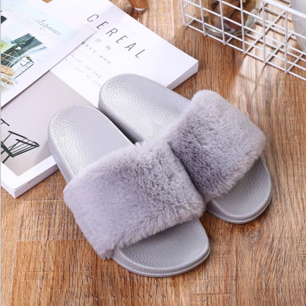 Tofflor Dam Flatskor Dam Päls Flip-flops Grå Gray 39