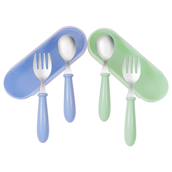 CDQ 2 st baby , gaffel och set i rostfritt stål (blå och grön)