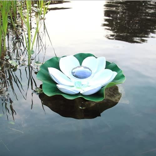 Solcellelamper til dam Rosa flydende solcellelamper til dam, flydende lotusblomst solcellelamper til pool Havedam Solcellelilje blomsterlamper Lotus Light (White)