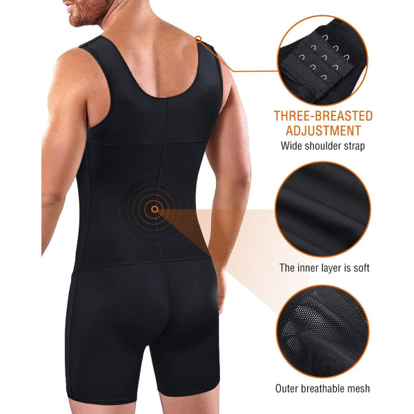 Män Shapewear Full Body Shaper Kompression Slimming Mage Control Body (1 st-svart) zdq