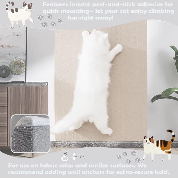 Selvklebende klorestativ-matte for katt 40x200cm, kan klippes til, slitesterk polyester-klorematte for beskyttelse av sofa, vegg, dør og møbler, khaki