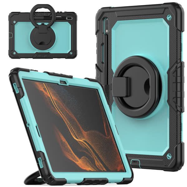 For Samsung Galaxy Tab S8+ / Tab S7 Plus T970 / T975 (2020) / Tab S7 Fe (2021) Anti-drop Tablet Case Hårt PC + Case med bør Black Baby Blue PC ingen