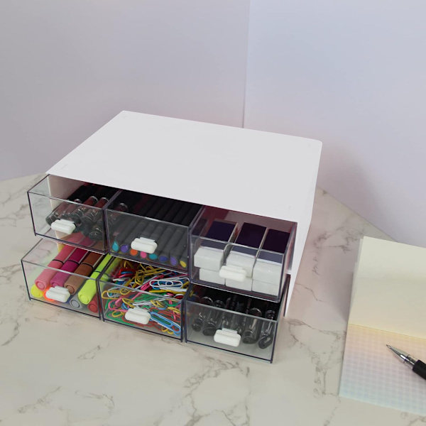 Desktop Organizer - Desktop Organizer with Drawer - White Desktop Organizer - White Makeup Organizer - Stackable Set of 2