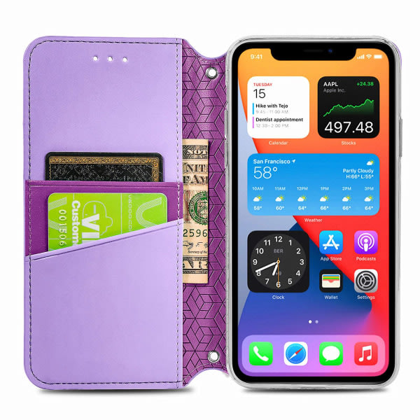 Veske til Iphone 11 Pro Max plånboksmønster Etui Handytasche Coque präglat deksel - lila null ingen