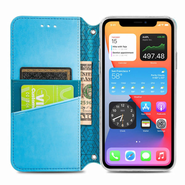 Etui til Iphone 12 Pro plånboksmønster Etui Handytasche Coque præglat cover - blå null ingen