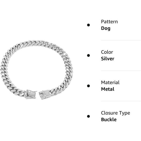 Kedja Diamond Cuban Collar Walking Metal Chain Collar med Design Säkert spänne, Pet Cuban Collar Smycketillbehör (hopea, 24 tum)