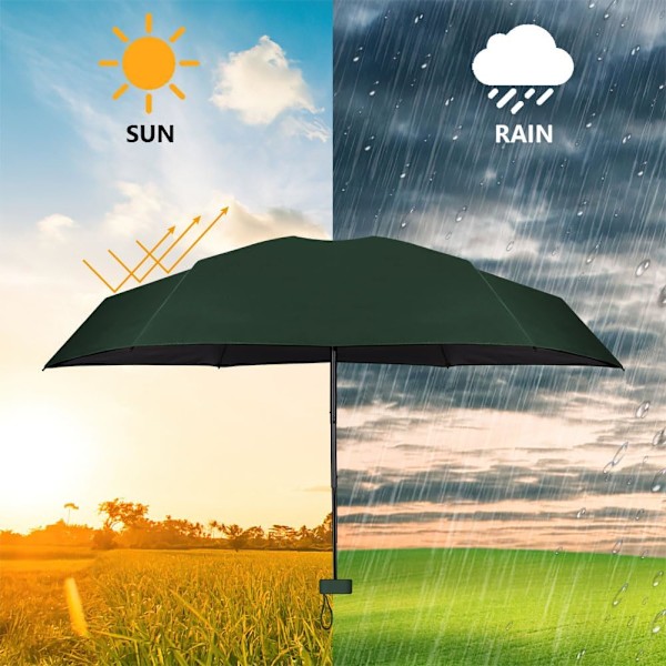 Matkaparasol, 6-rivinen miniparasol pieni UV-parasol, kokoontaitettava aurinkoparasol tuulenpitävä sateensuoja kapselilaukulla, kokoontaitettava kannettava taskuparasol Green