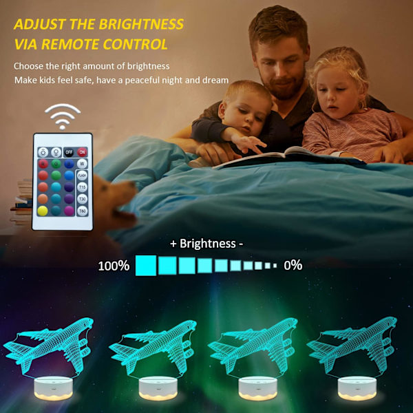 Flyvemaskine Gave, Flyvemaskine 3D Natlampe, 3D Illusion Lampe wi(YSJ)