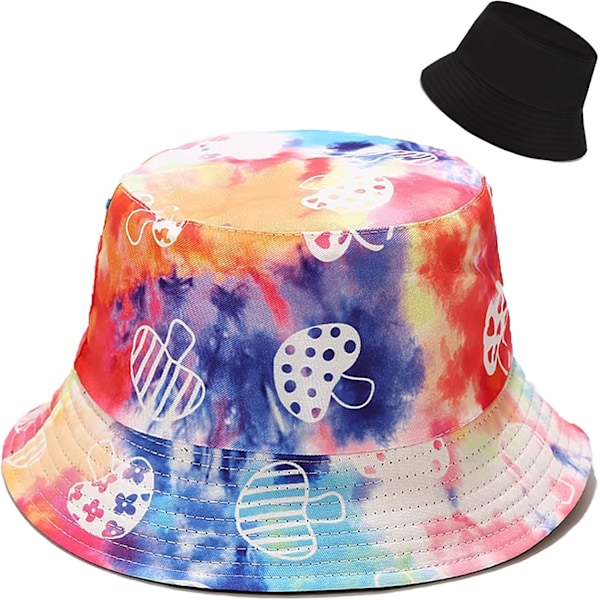 Söt bucket hat strandfiskarhattar för kvinnor, vändbar dubbelsidig användning Mushroom