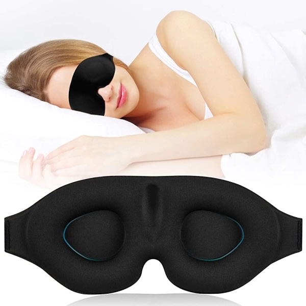 3D sovmask for mand og kvinde med innovativt mønster med dolda näsvingar, justerbar nattmask i sort gummi