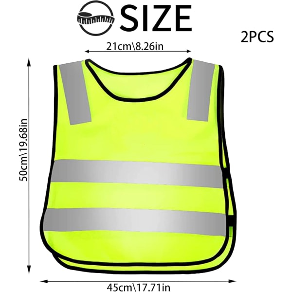 2 stk. sikkerhedsvest til børn, 360° synlighed reflekterende vest f