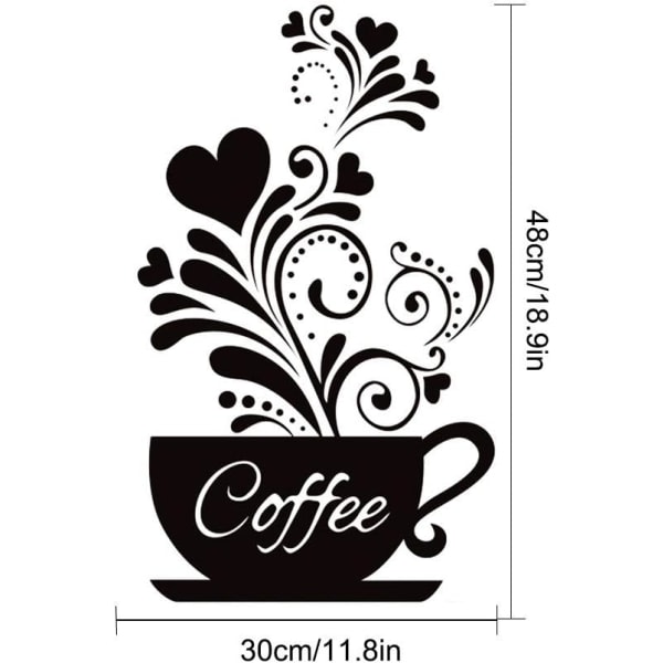 CDQ Kaffekopp + Blomma väggdekoration klistermærke, avtagbara kök skyltar