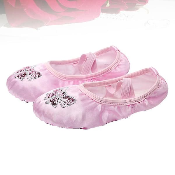 Broderede balletsko i satin til piger - Pink, størrelse 33