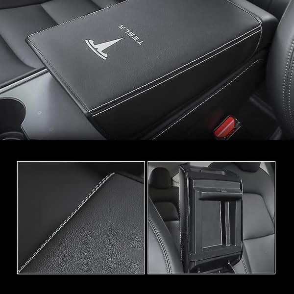 Bilarmrestöverdrag for Tesla Model 3 Model Y PU-lær Center Console Protector Pad Bil Vanntett Armrest Box Matte for Model 3 2017-2022 Mo