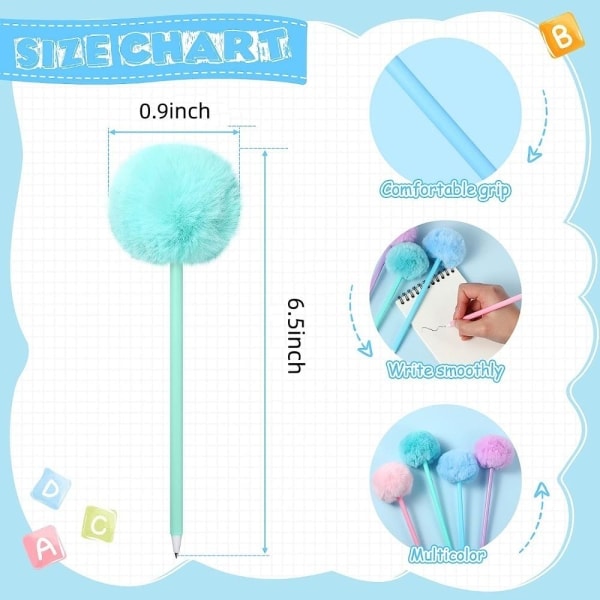 Fluffy kulspetspennor Plyschpennor Macaron Färg Kulspetsblått Gel Ink