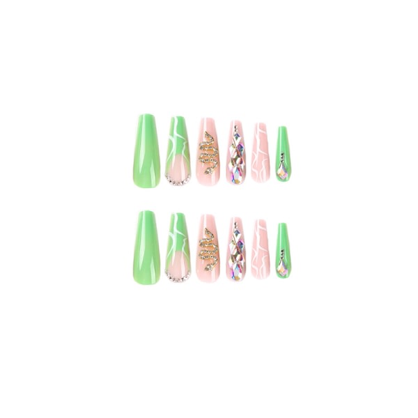 Bär naglar med fräscha grønn og vita linjenaglar