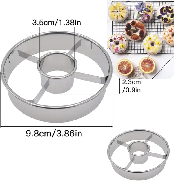 Munkform - 2-pack - Rostfritt stål - 9,8 cm Munkform - Professionellt bakverktyg - Gör perfekta munkar/bagels/kakor/rubbar, etc.