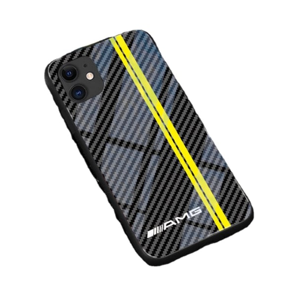 Phone case Bil Carbon Fiber Mönster Case AMG Yellow Stripe Printing Phone case För iPhone Glas Phone case iPhone12promax