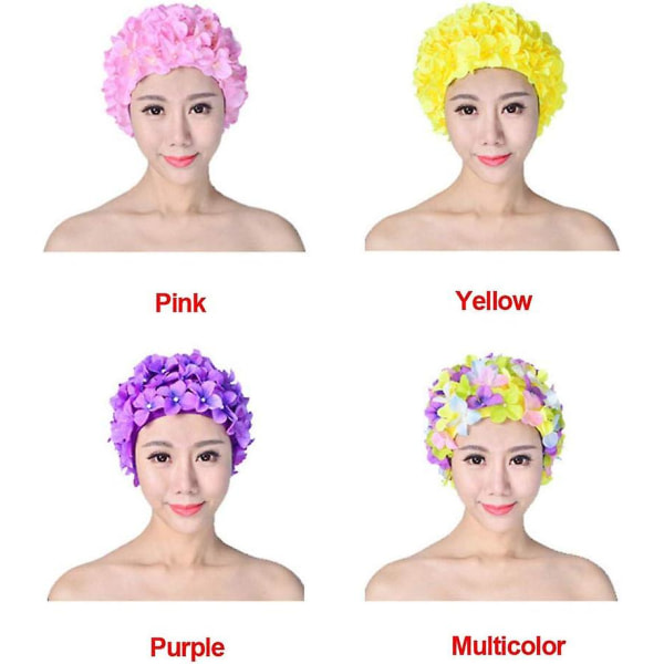 Vintage blommössa Retro badmössor Badmössor for women, Långt hår med blommor for damer (flerfärgat)