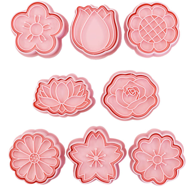CDQ Flower Cookie Form Set -8 dele - Blomma trykt präglad