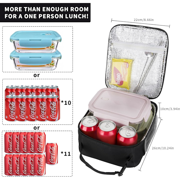 Madkasse til Kvinder Frokosttasker til Kvinder Madkasse Frokosttaske Isoleret Frokosttaske Madkasse Madkasser (Sort) Black