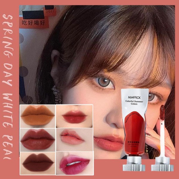 Ice Lip Glaze Mat Fløjl Transparent Pigment Lip Mud Inte lätt 04 # Rød Te Ingefær Orange 4,5 g