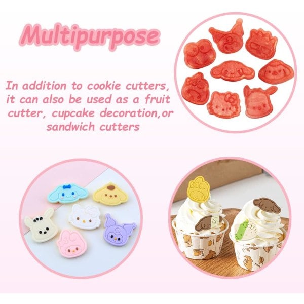 8-delt mini tegneserie kakeskjærer for baking, 3d opphøyde pepperkakeformer, egnet for frosting, molds
